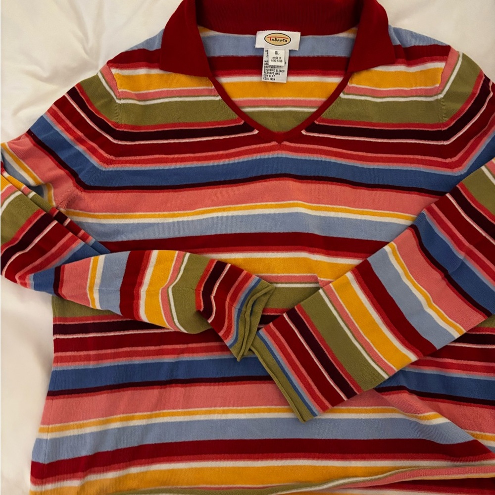 70s style vintage rainbow striped sweater